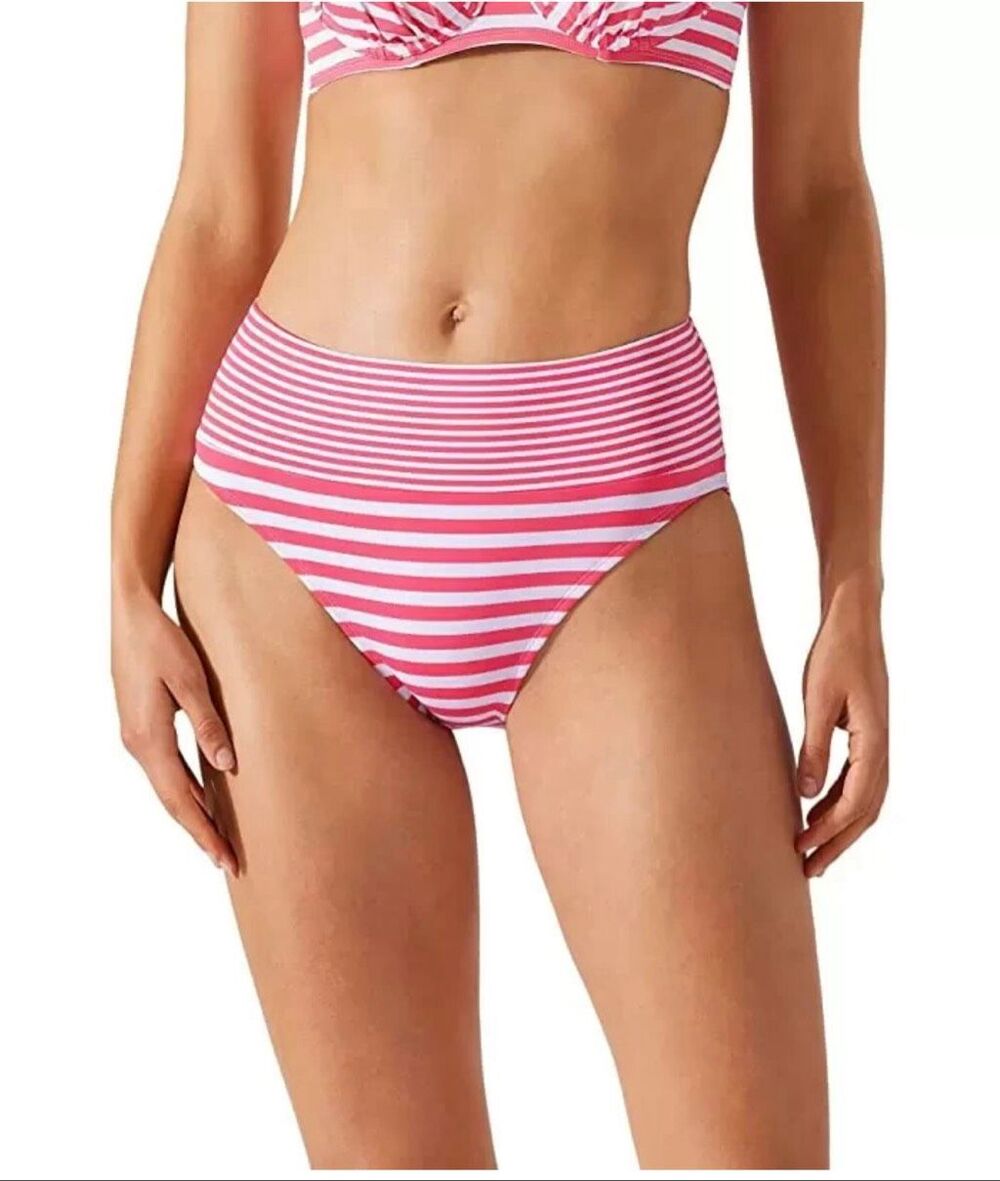 Tommy Bahama Pink and White Breaker Bay High Rise Bikini Bottom Size Medium
